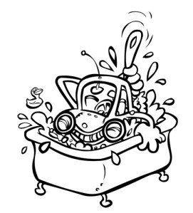 Car in a tub with a scrub to illustrate lifestyle change start