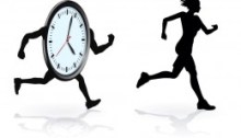 Clock chasing running woman to illustrate need for lifestyle change